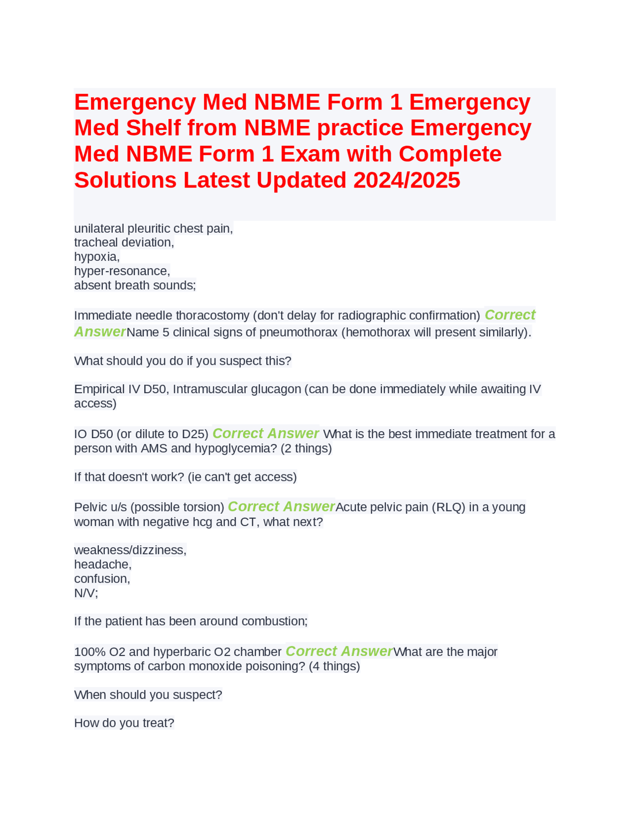 Emergency Med NBME Form 1 Emergency Med Shelf from NBME practice ...