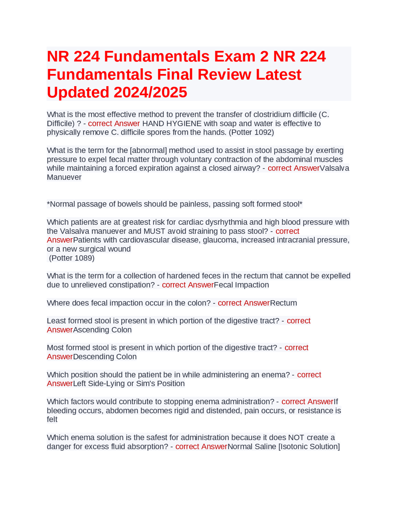 NR 224 Fundamentals Exam 2 NR 224 Fundamentals Final Review Latest ...