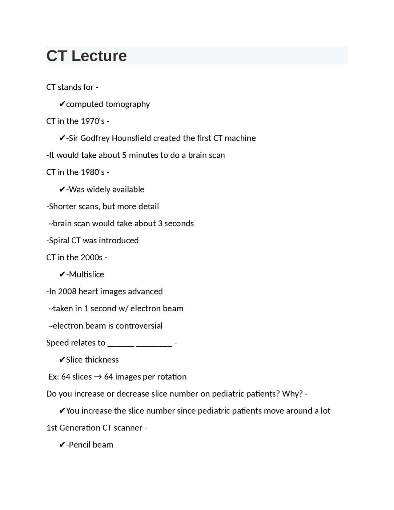 Computed Tomography (CT) Lecture | Exams Radiology | Docsity