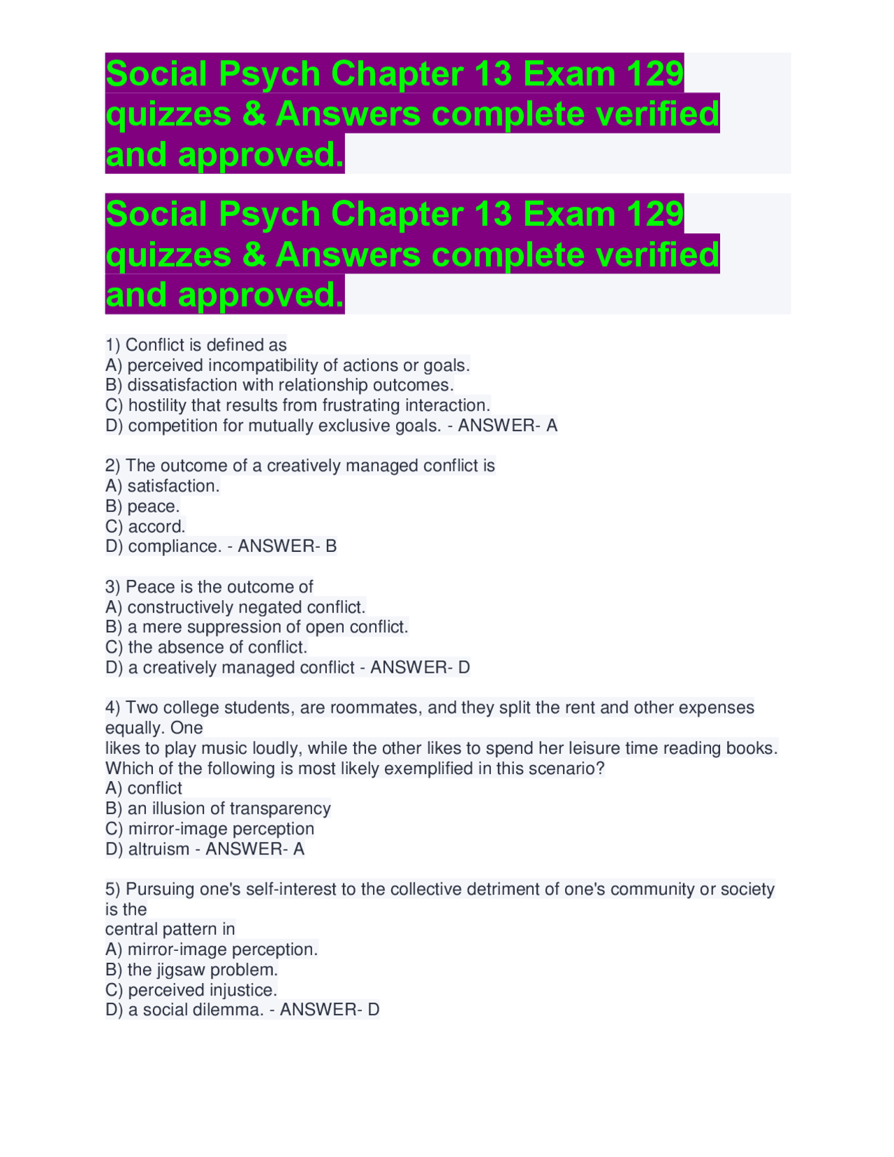 Social Psych Chapter 13 Exam 129 quizzes & Answers complete verified ...