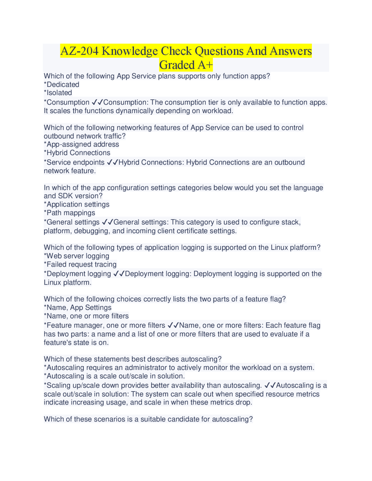 AZ-204 Knowledge Check Questions And Answers Graded A+ | Exams Computer ...