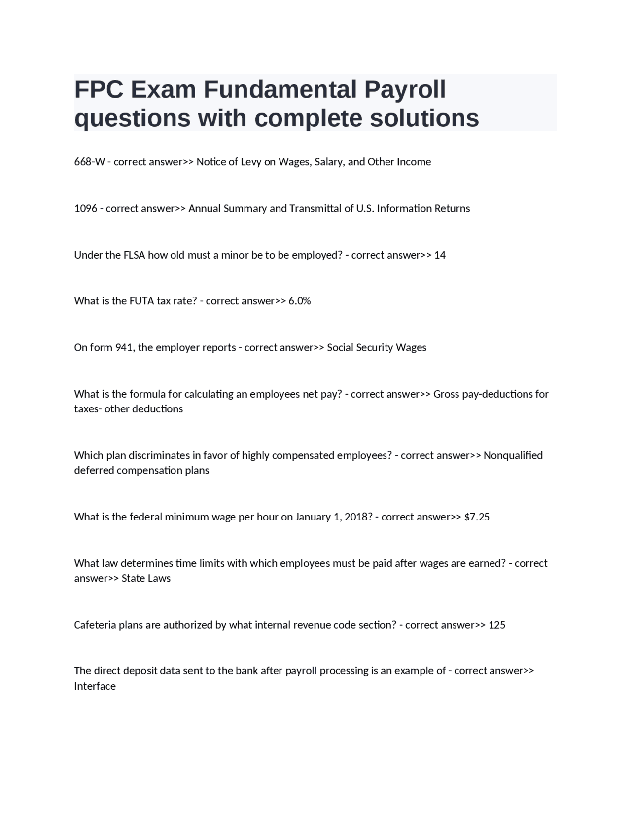 FPC Exam Fundamental Payroll questions with complete solutions. | Exams ...