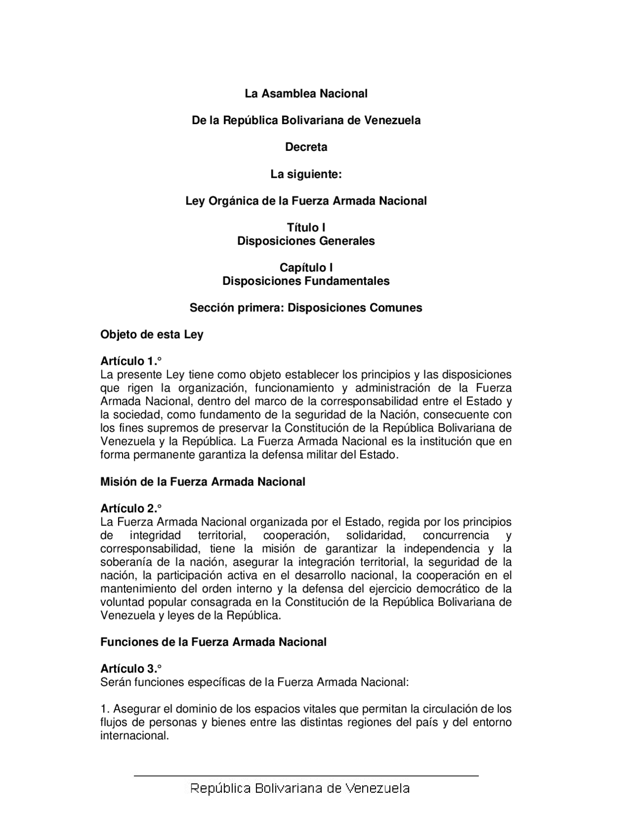Organización y Funcionamiento de la Fuerza Armada Nacional de Venezuela ...