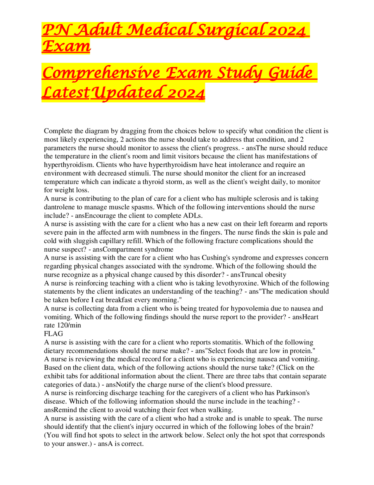 PN Adult Medical Surgical 2024 Exam Comprehensive Exam Study Guide ...