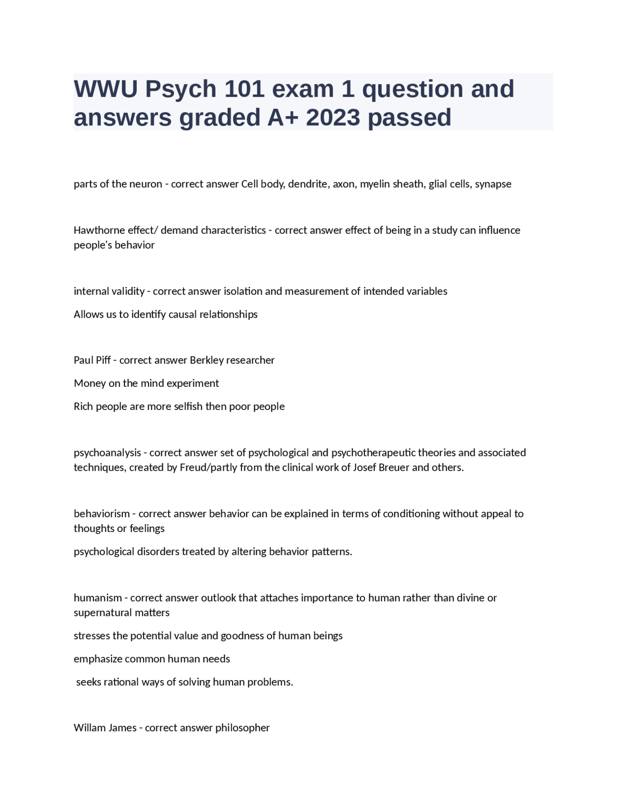 Psych 101 Exam 1 Review: Key Concepts and Theories | Exams Nursing ...