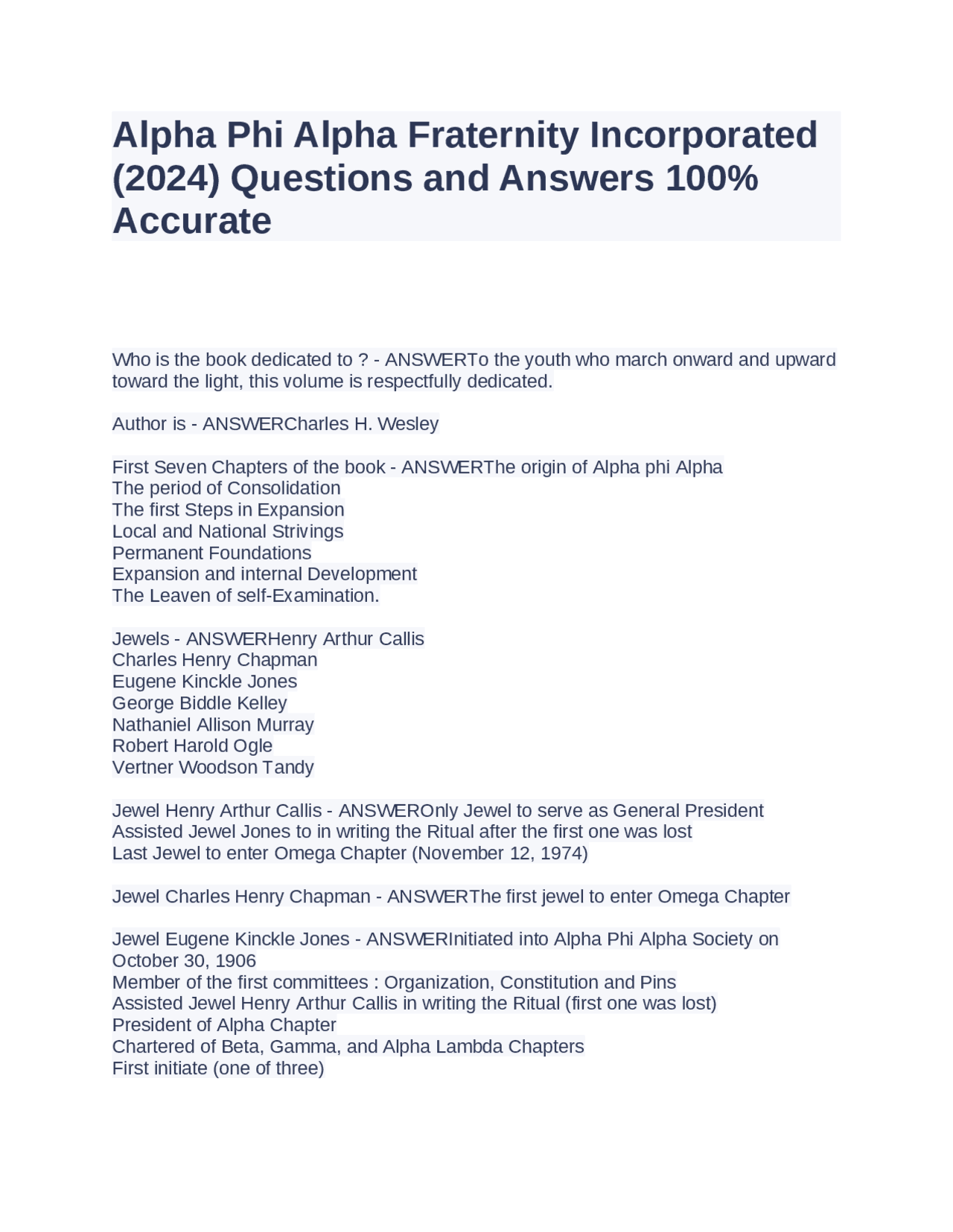 Alpha Phi Alpha Fraternity Incorporated (2024) Questions and Answers ...