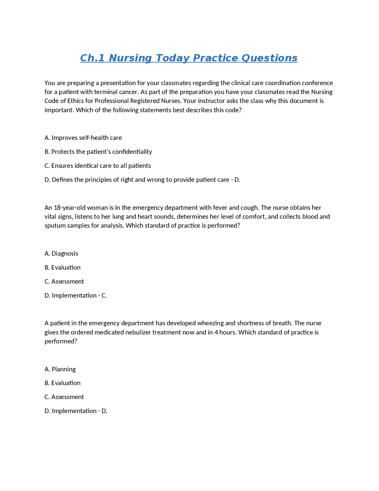 Npd Sample Questions Nursing Practice and Professional Development | Exams Advanced ...