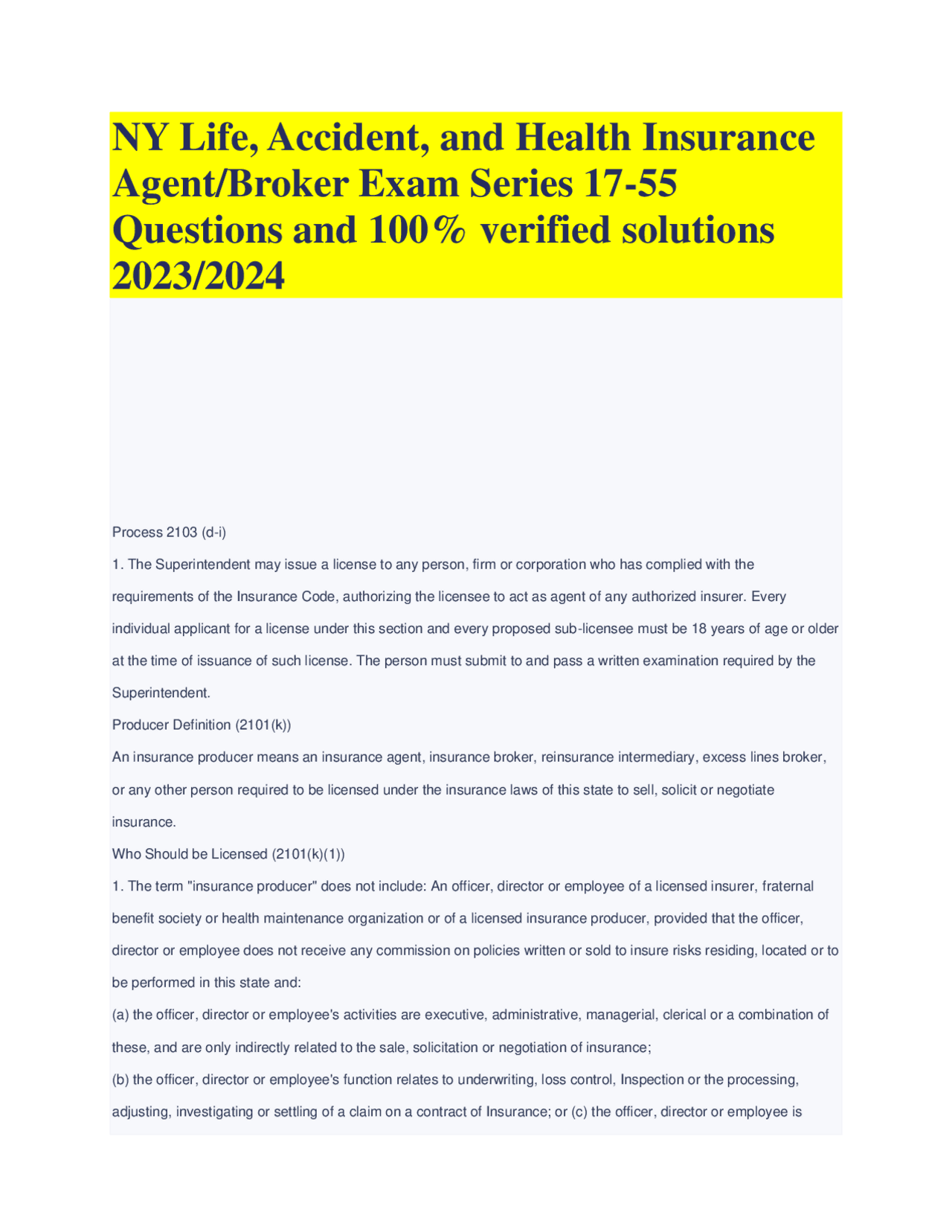 Ny Life Accident And Health Insurance Agent Broker Exam Series 17 55