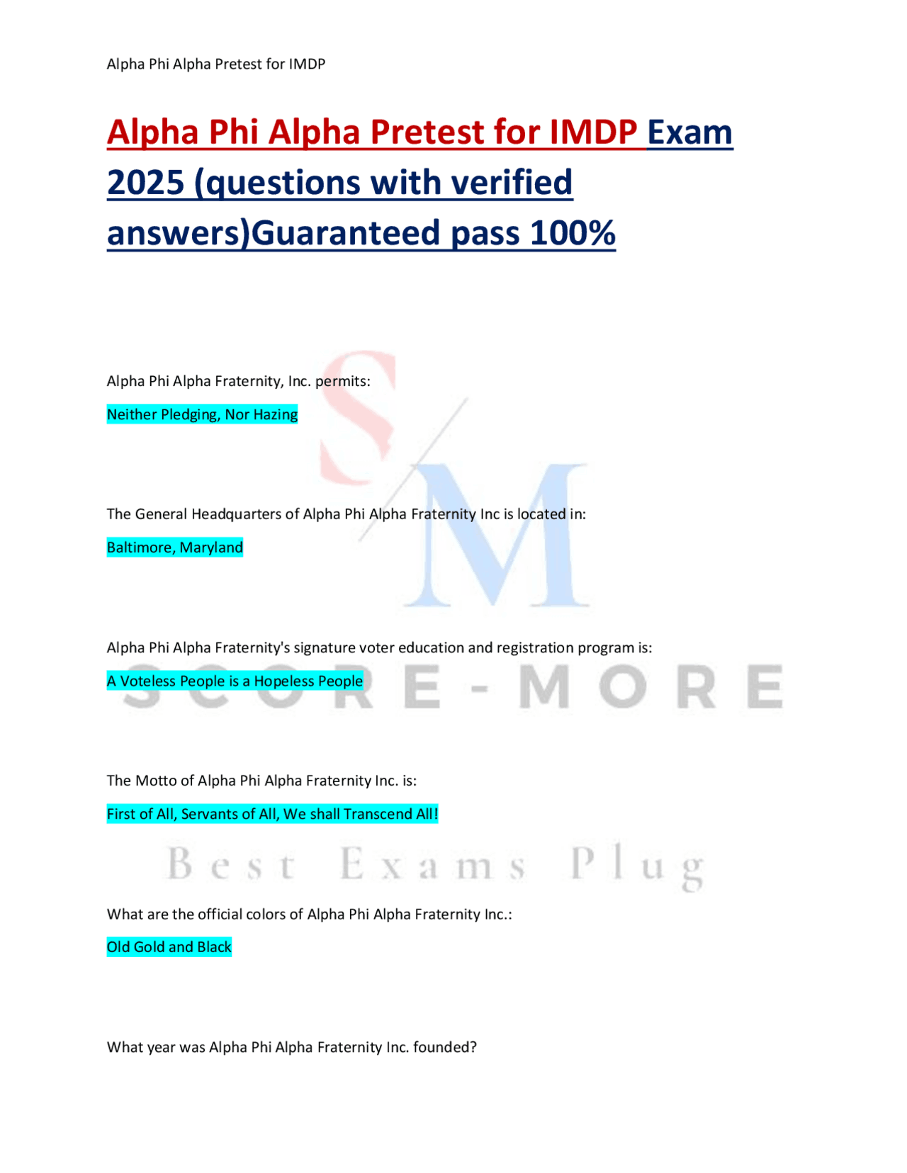 Alpha Phi Alpha Fraternity: Pretest for IMDP Exam | Exams Psychology of ...