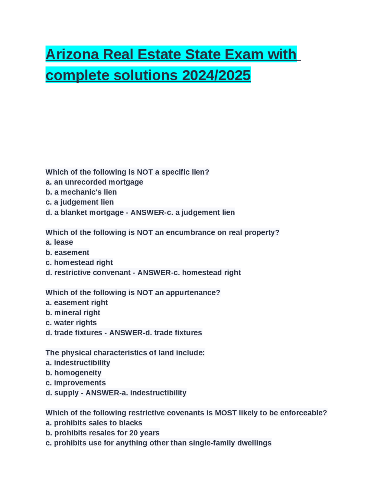 Arizona Real Estate State Exam with complete solutions 2024_2025.docx