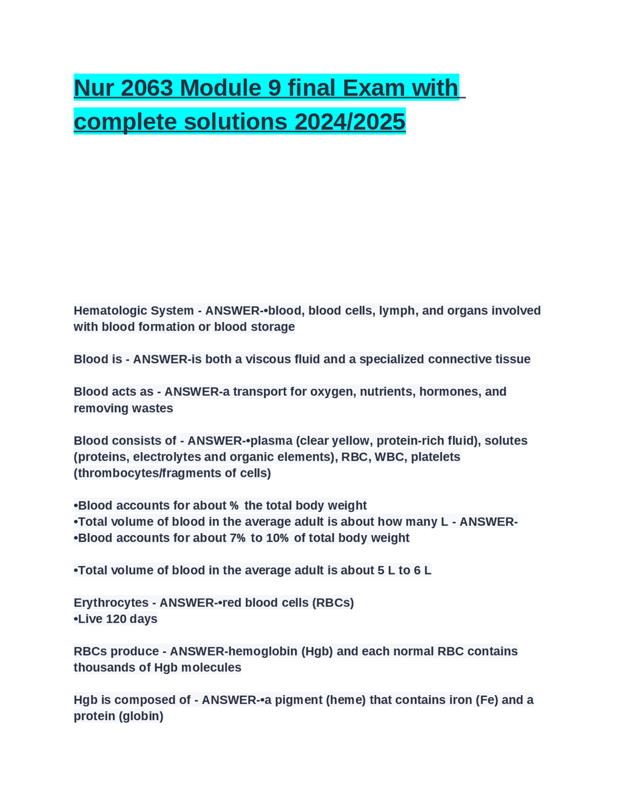 Hematologic System: Blood, Blood Cells, and the Lymphatic System ...