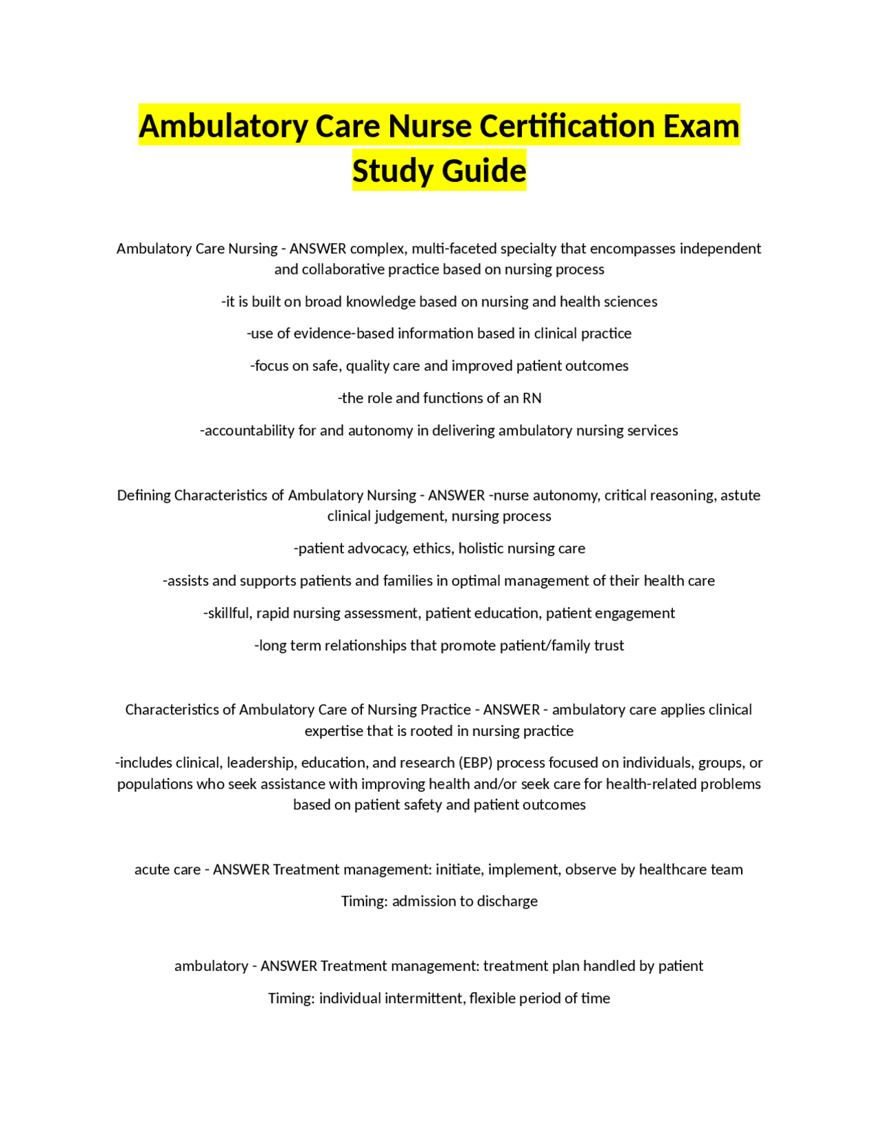 Ambulatory Care Nurse Certification Exam Study Guide Exams Nursing