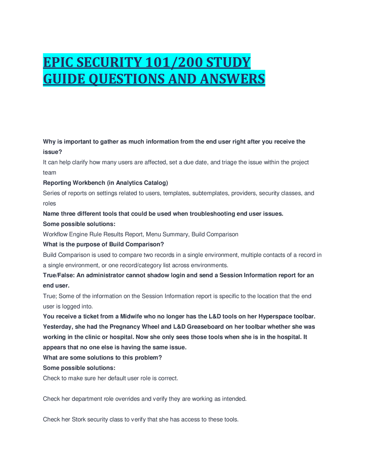 Epic System Configuration and Troubleshooting | Exams Security Analysis ...