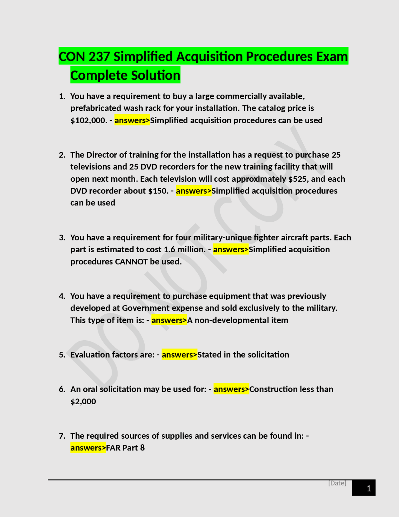 CON 237 Simplified Acquisition Procedures Exam Complete Solution ...