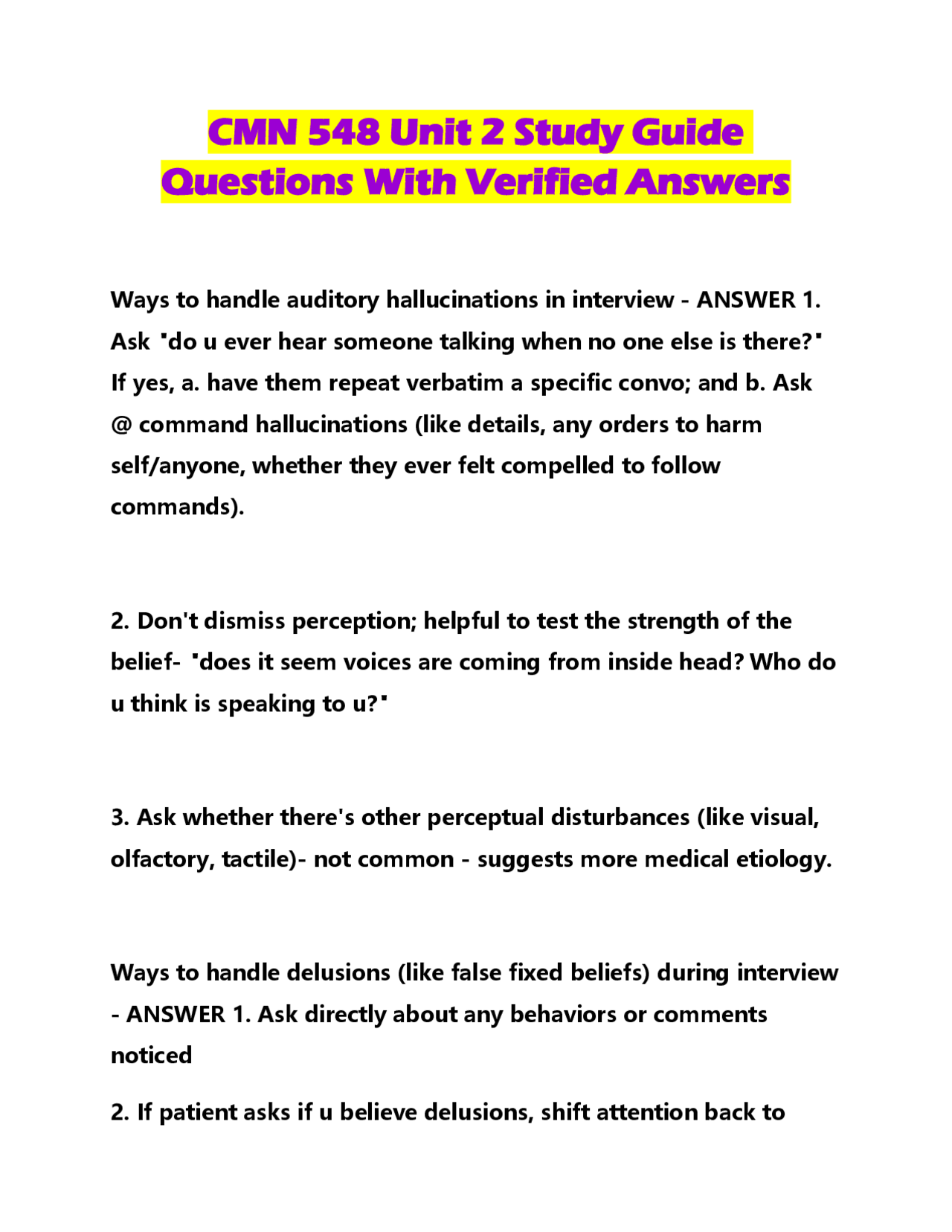 CMN 548 Unit 2 Study Guide Questions With Verified Answers | Exams ...