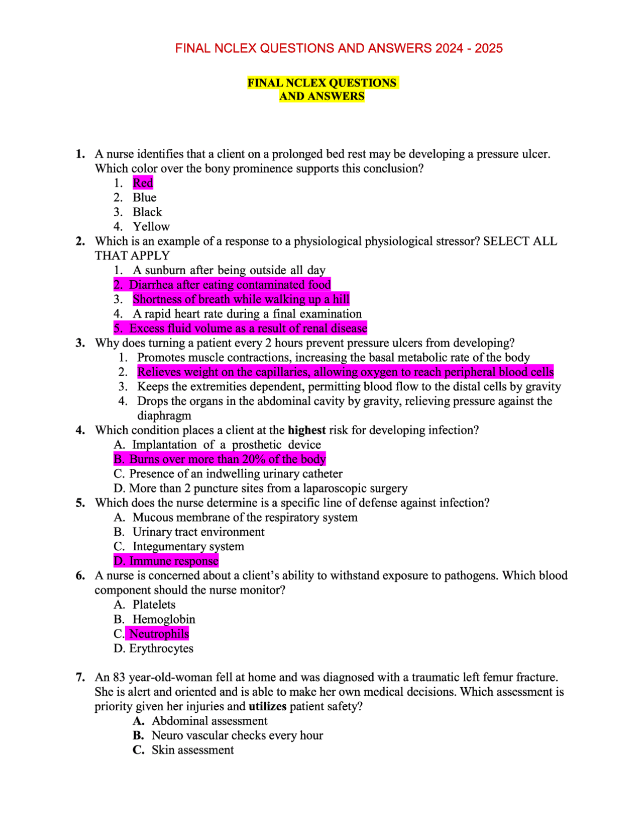 FINAL NCLEX QUESTIONS AND ANSWERS 2024 -2025 | Exams Nursing | Docsity
