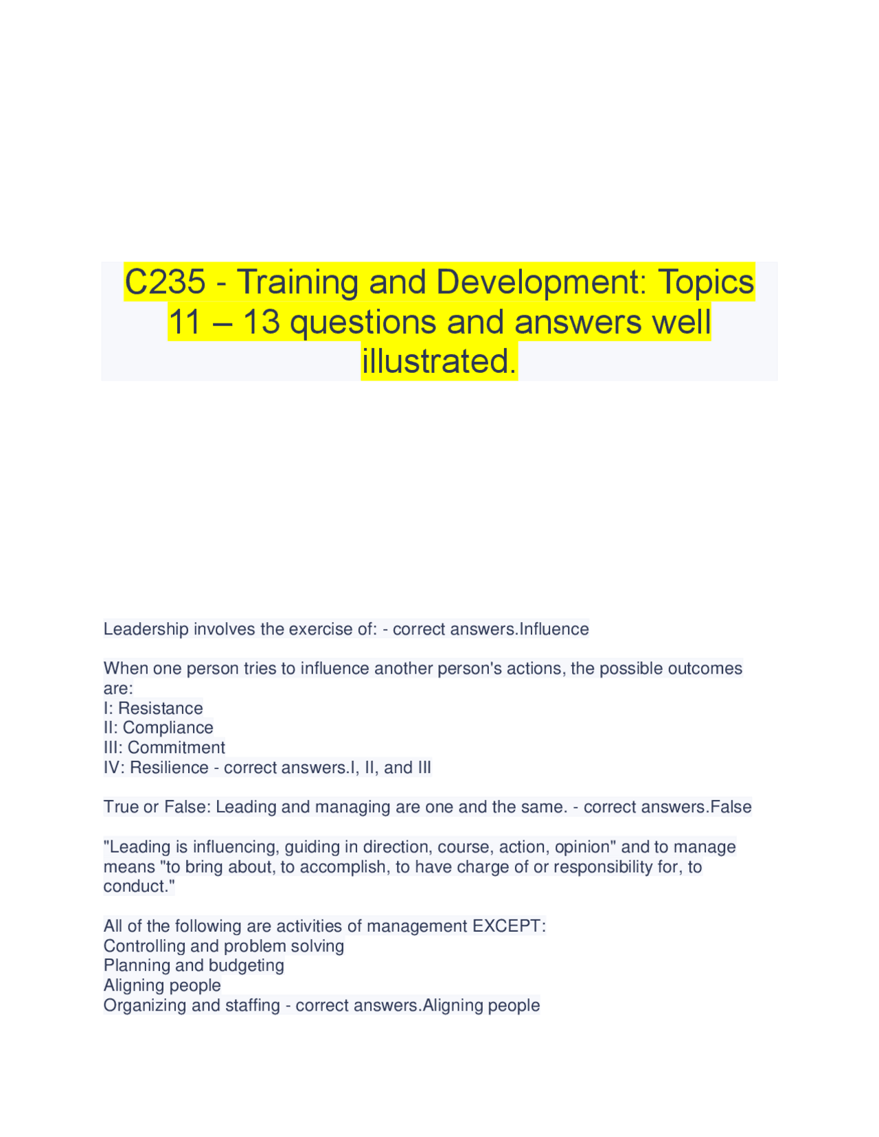 Training and Development: Topics in Leadership and Organizational ...