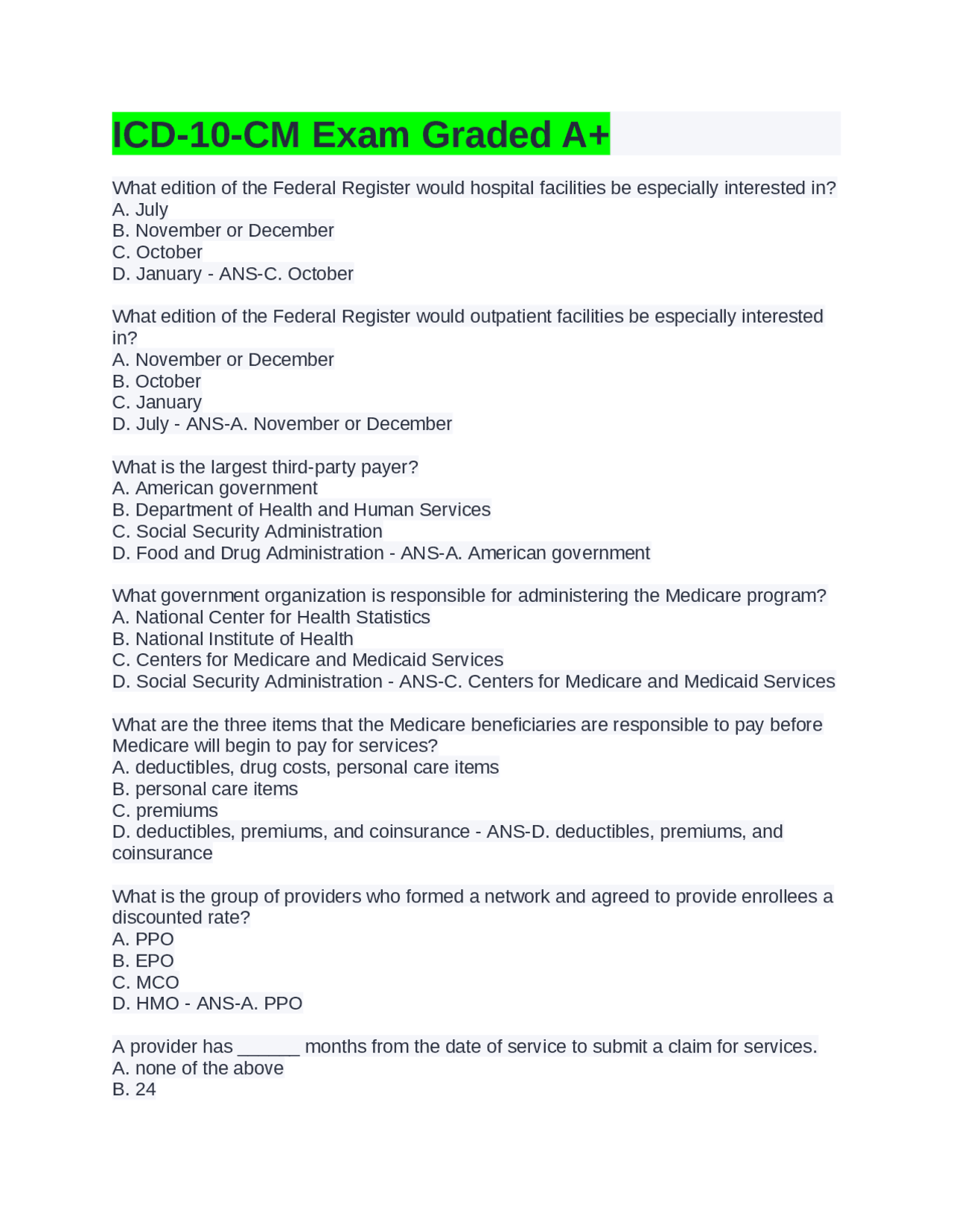 ICD-10-CM and ICD-10-PCS Coding | Exams Advanced Education | Docsity