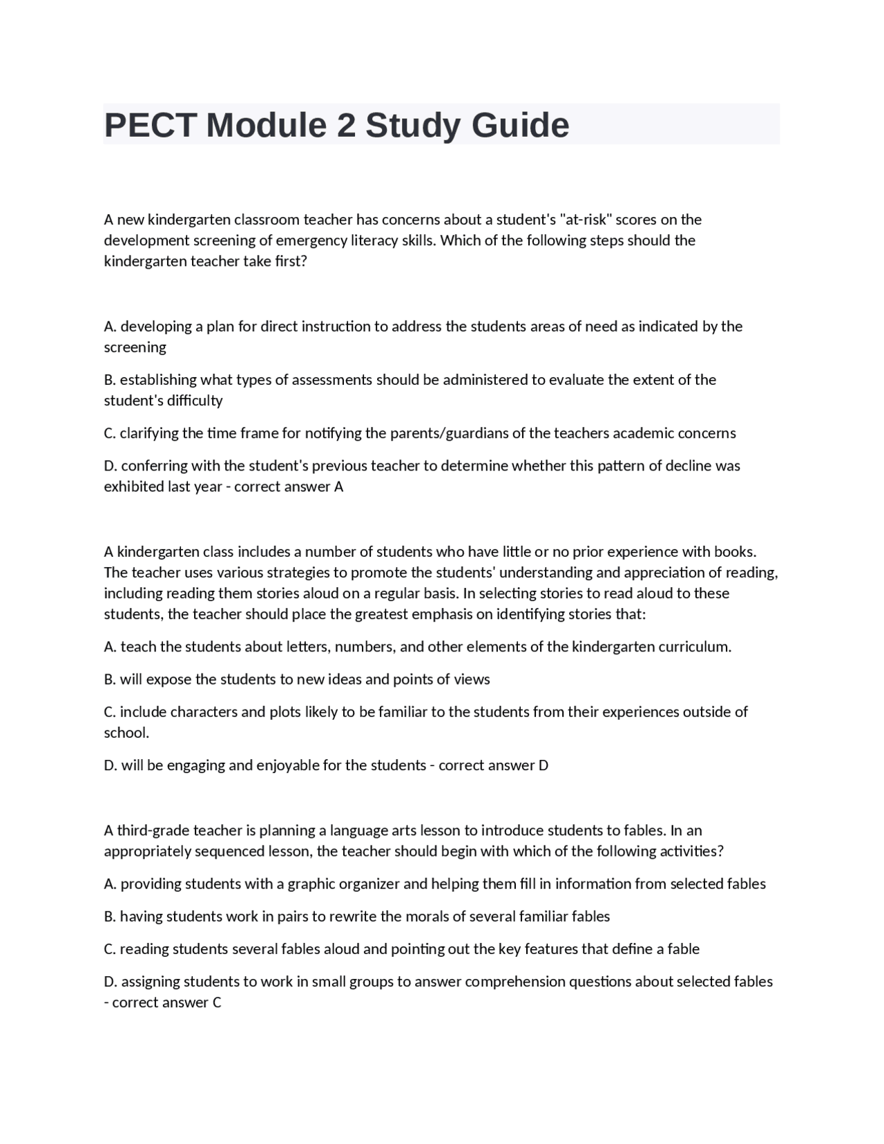 PECT Module 2 Study Guide Complete Questions And Answers. | Exams ...