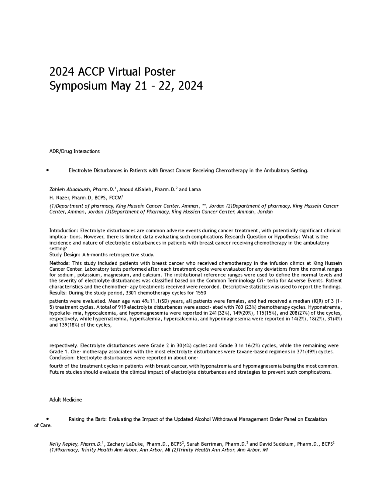 ACCP Virtual Poster Symposium May 21 - 22, 2024 | Exercises Pharmacy ...
