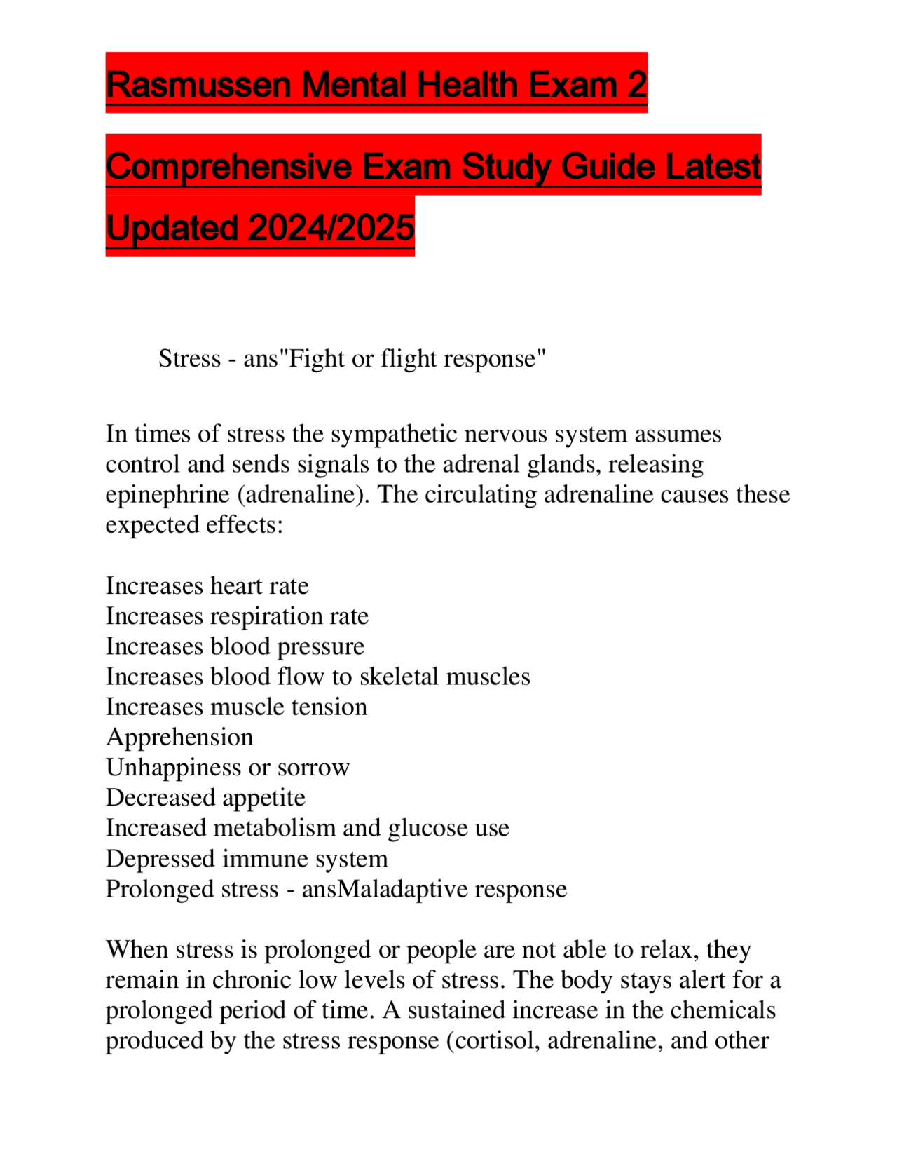 Rasmussen Mental Health Exam 2 Comprehensive Exam Study Guide Latest ...