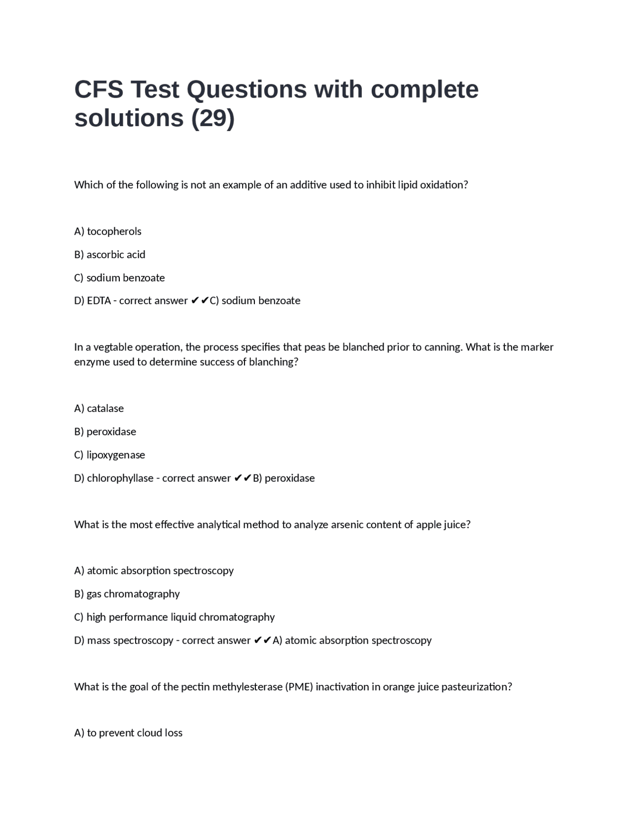 CFS Test Questions with complete solutions (29) | Exams Nursing | Docsity