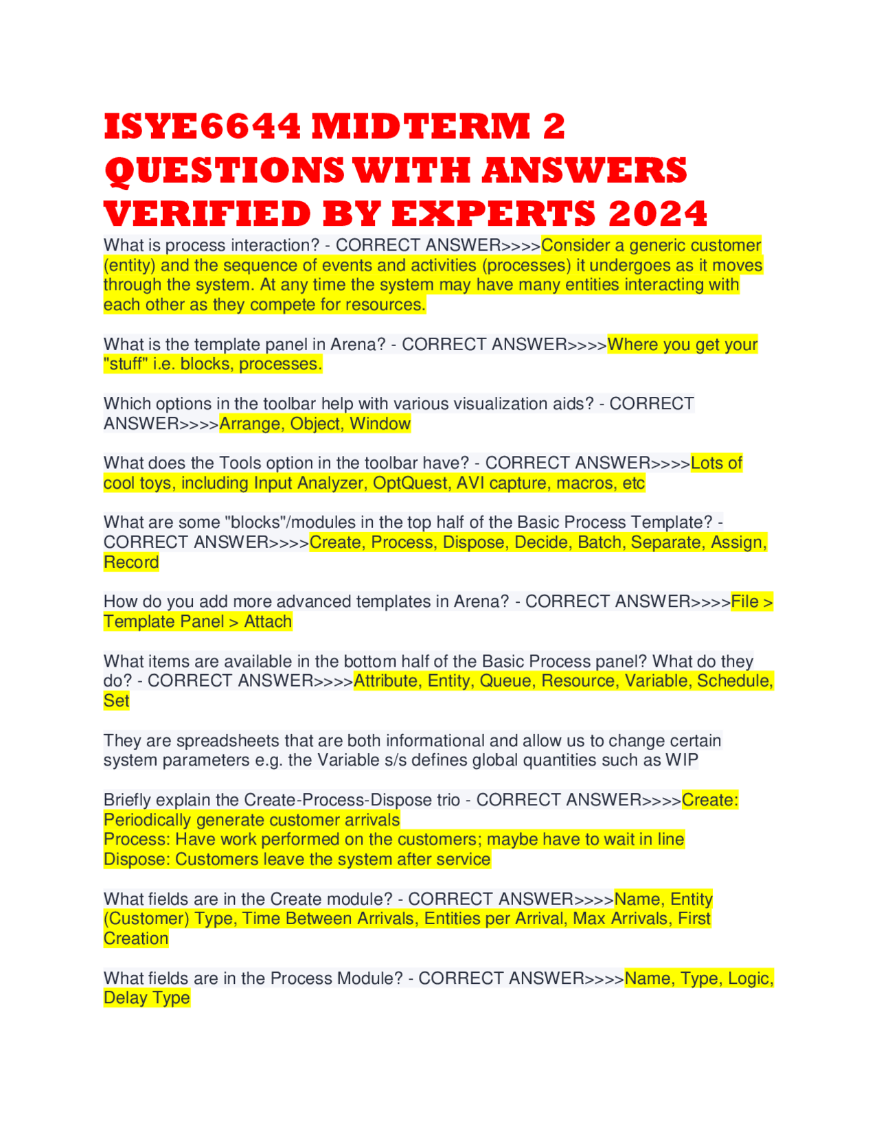 ISYE6644 MIDTERM 2 QUESTIONS WITH ANSWERS VERIFIED BY EXPERTS 2024 ...