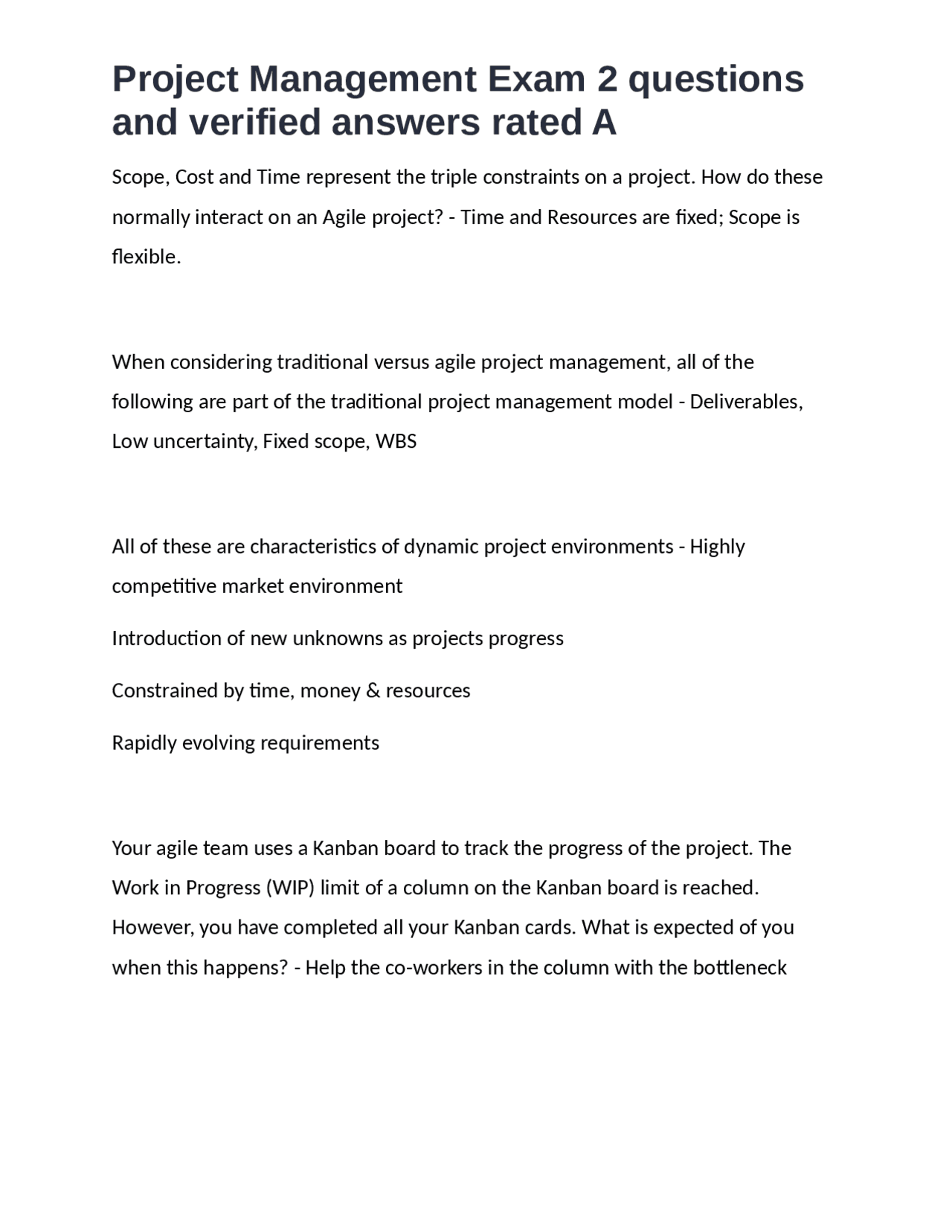 Project Management Exam 2 questions and verified answers rated A ...
