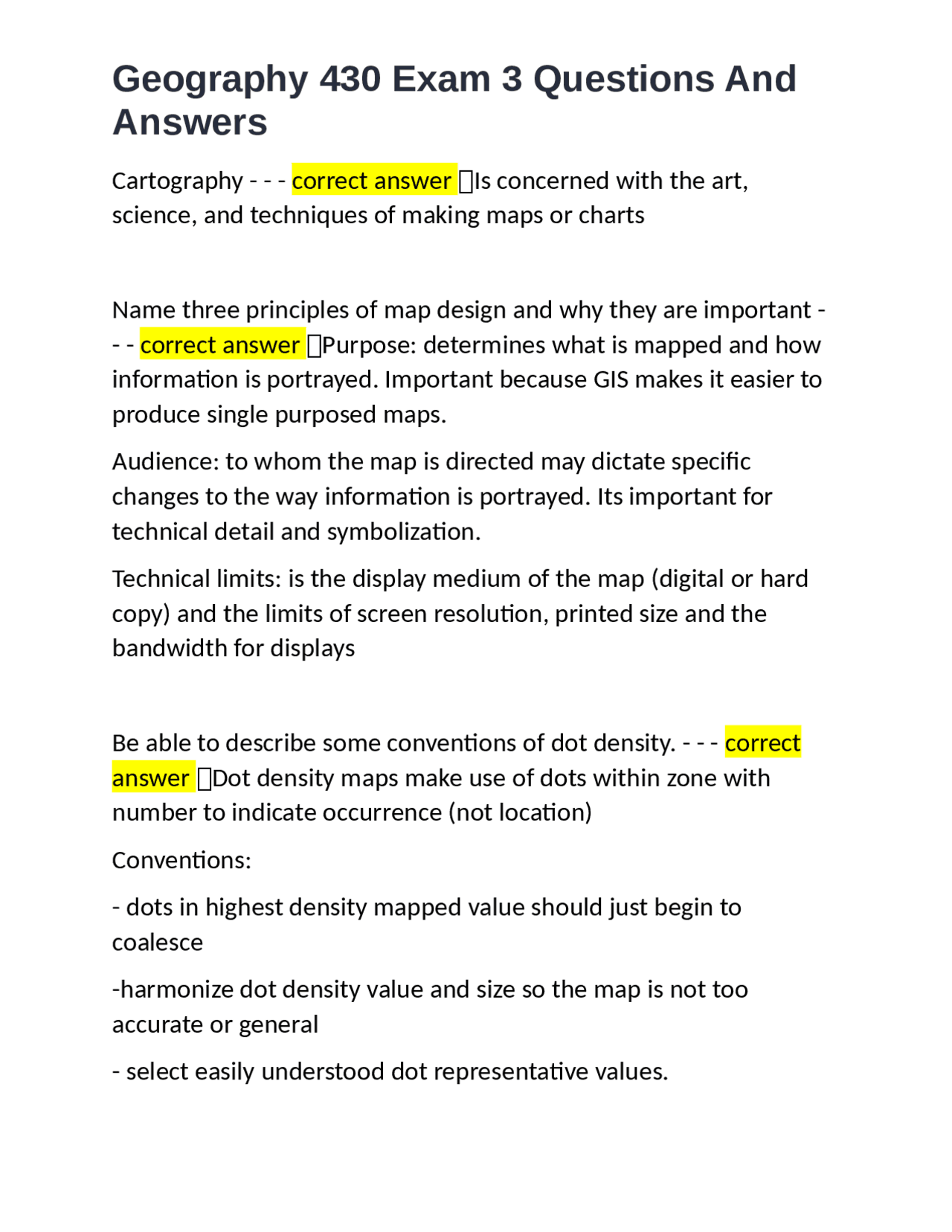 Geography 430 Exam 3 Questions And Answers | Exams Geography | Docsity