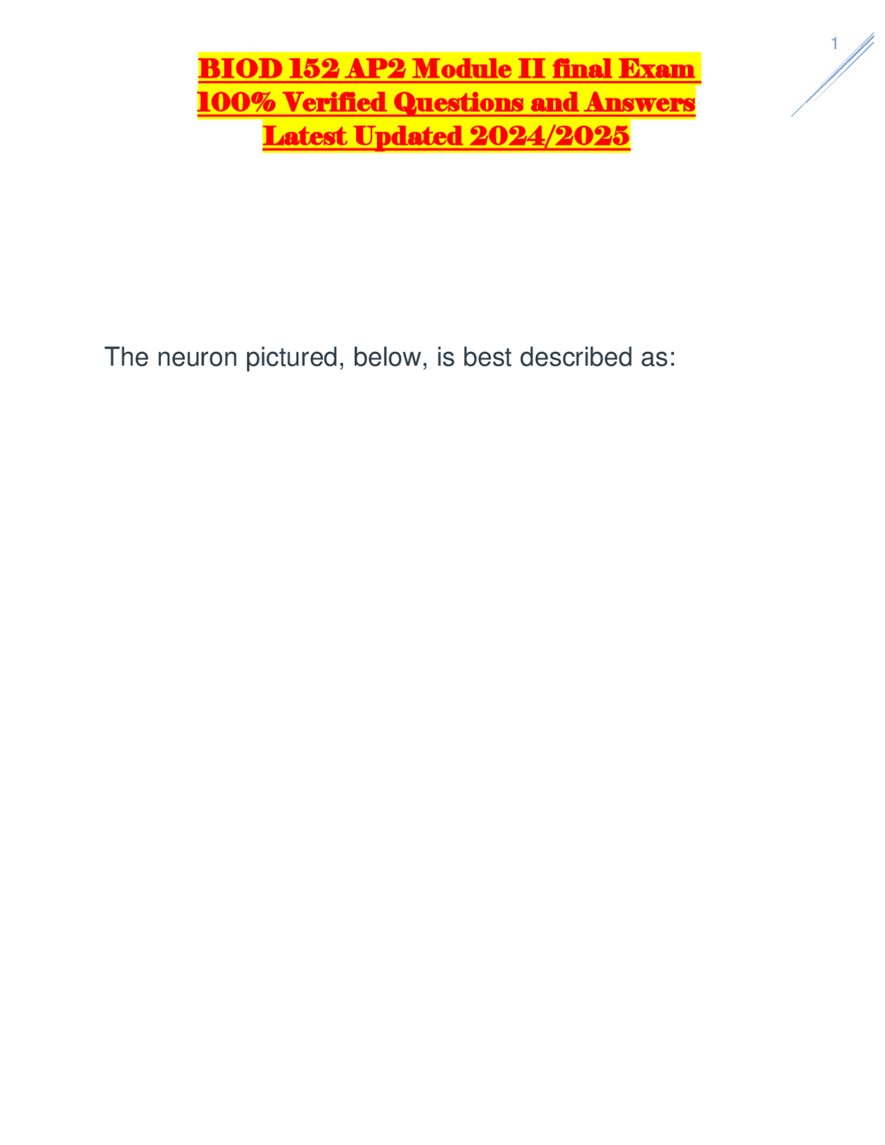 BIOD 152 AP2 Module II final Exam 100% Verified Questions and Answers ...