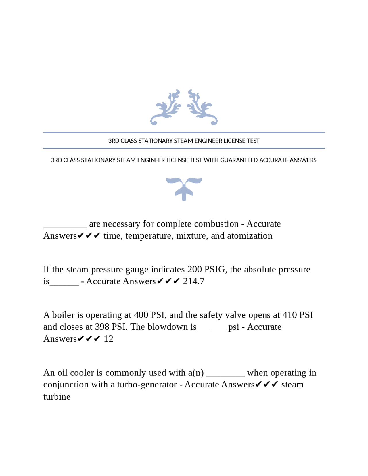 Boiler Fundamentals and Operation Exams Nursing Docsity