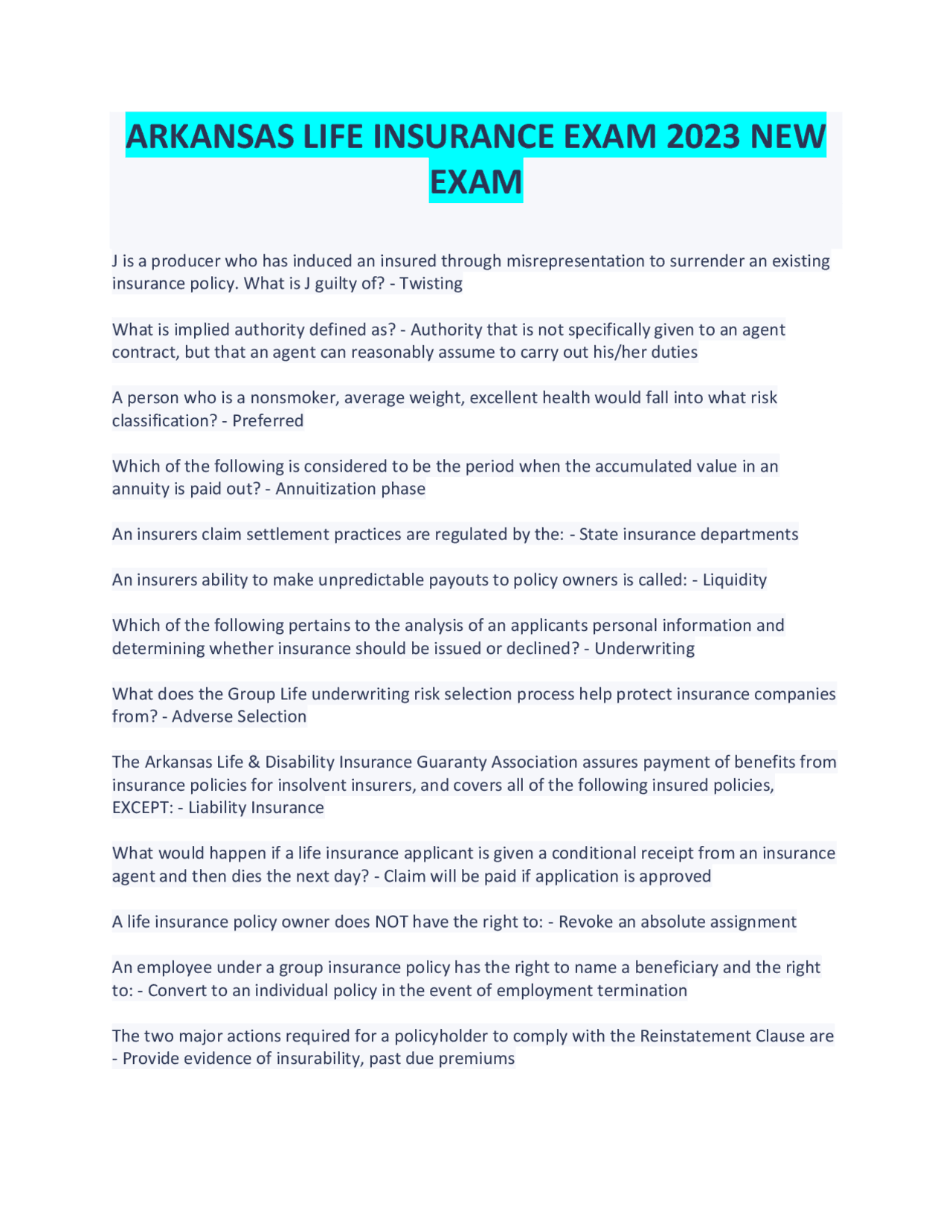Life Insurance Underwriting and Policy Provisions | Exams Advanced ...