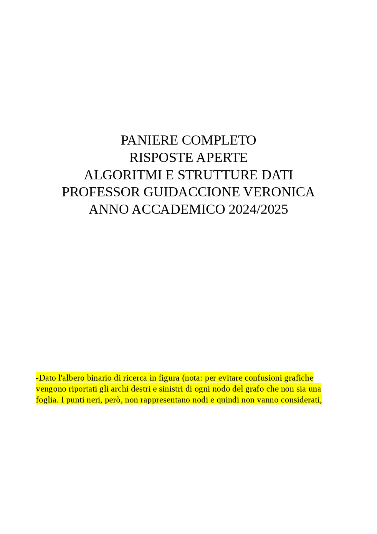 Paniere Algoritmi e strutture dati prof Guidaccione Veronica anno 2024/ ...