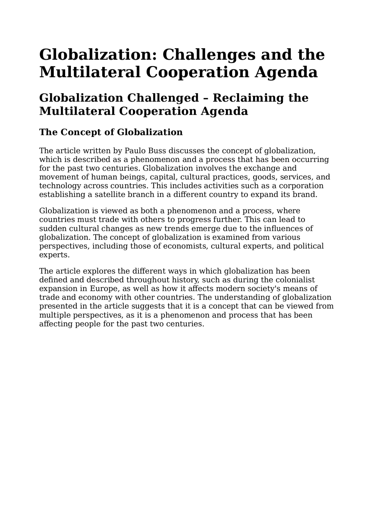 Globalization Challenged - Reclaiming the Multilateral Cooperation ...