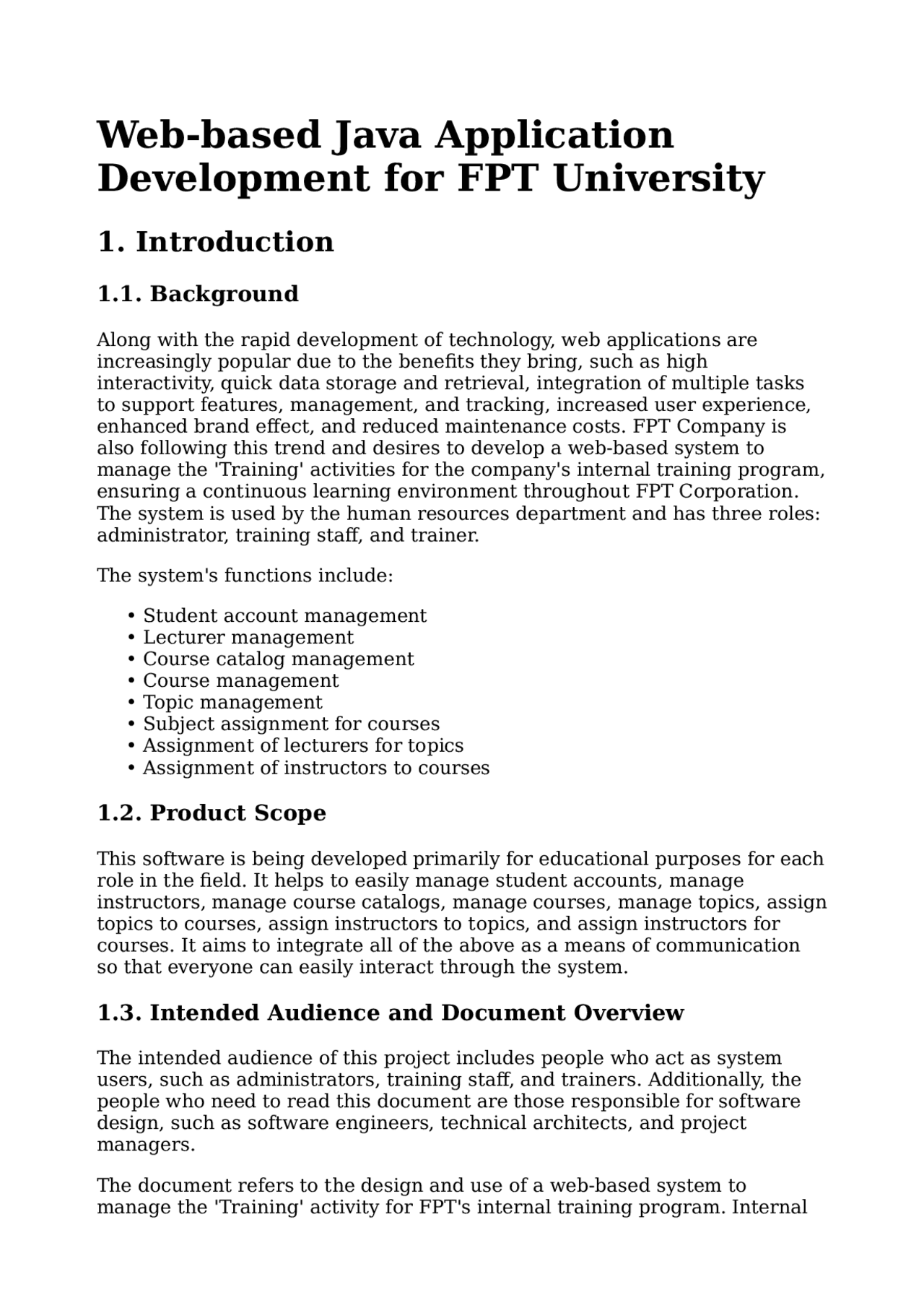 Web Application Development Project: FPT Company Trainee Management ...