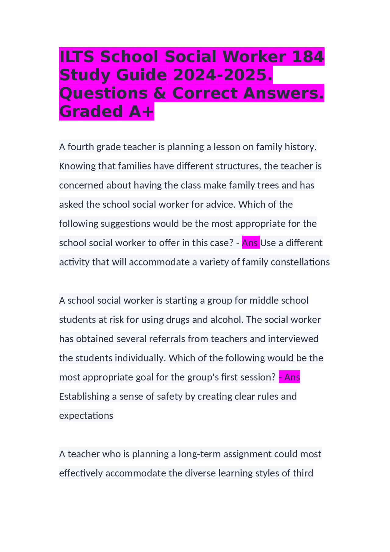 ILTS School Social Worker 184 Study Guide 2024-2025 | Exams Social Work ...