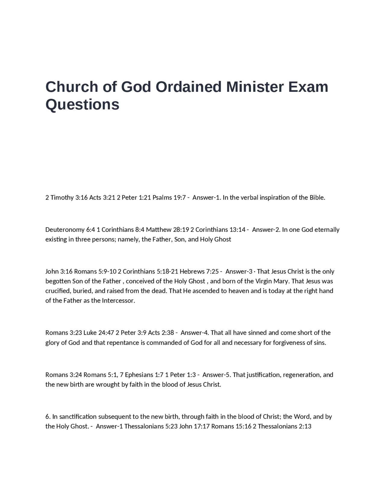Baptist Ordination Exam Questions Answers - Verified Academic Solutions