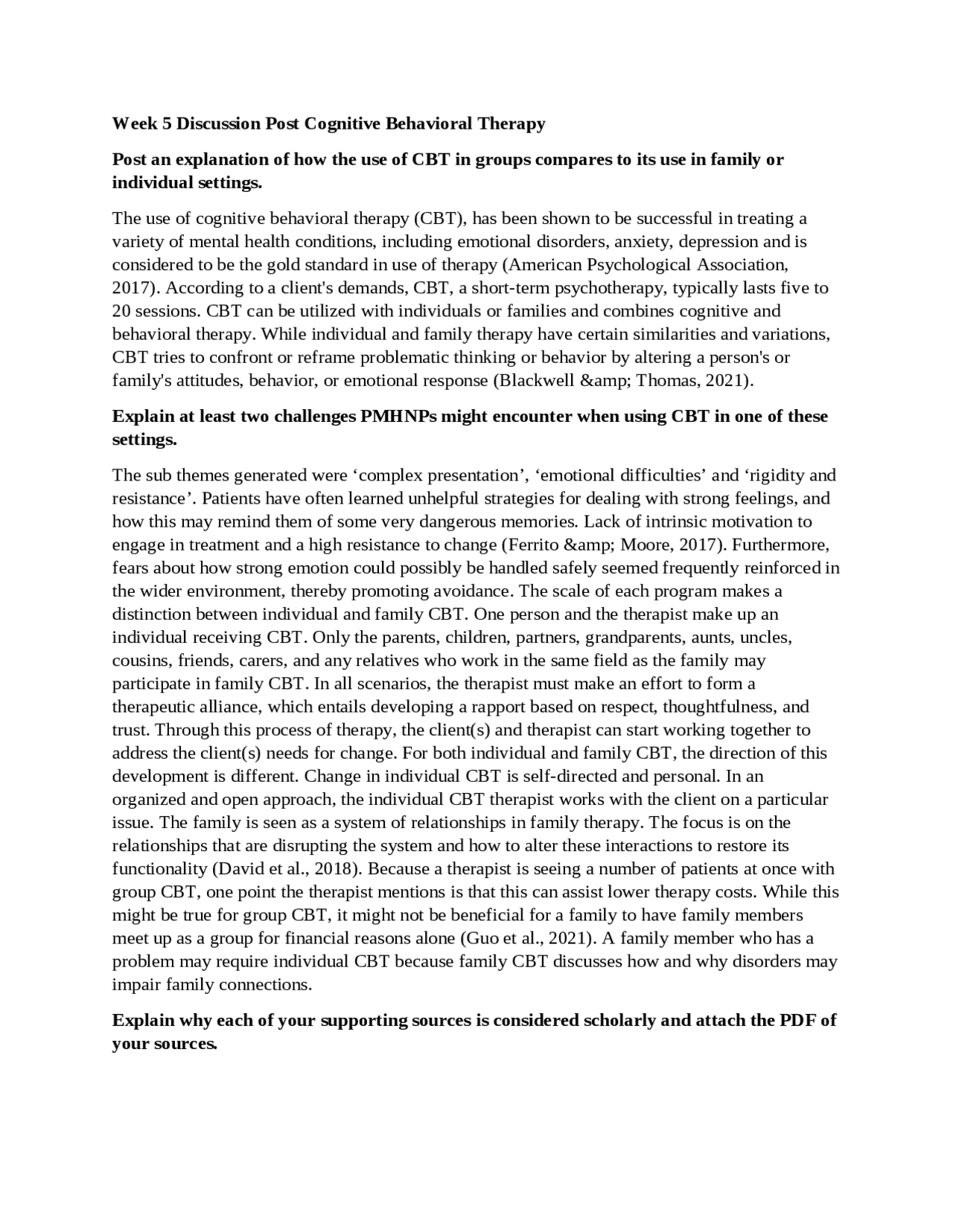 NRNP 6645 Week 5 Discussion Post; Cognitive Behavioral Therapy ...