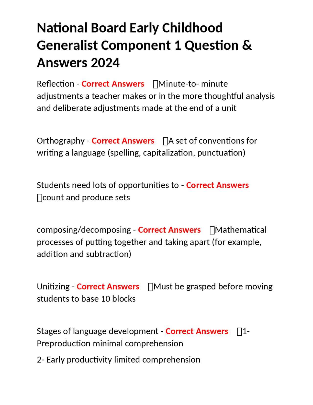 National Board Early Childhood Generalist Component 1 Question ...