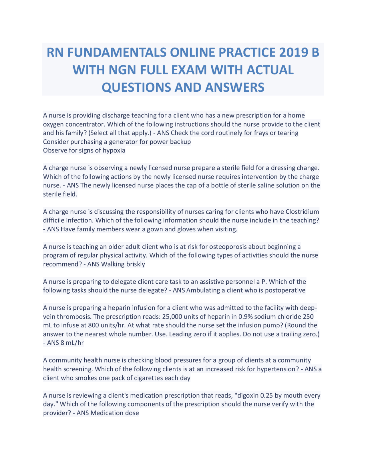 Rn Fundamentals Online Practice 2019 B