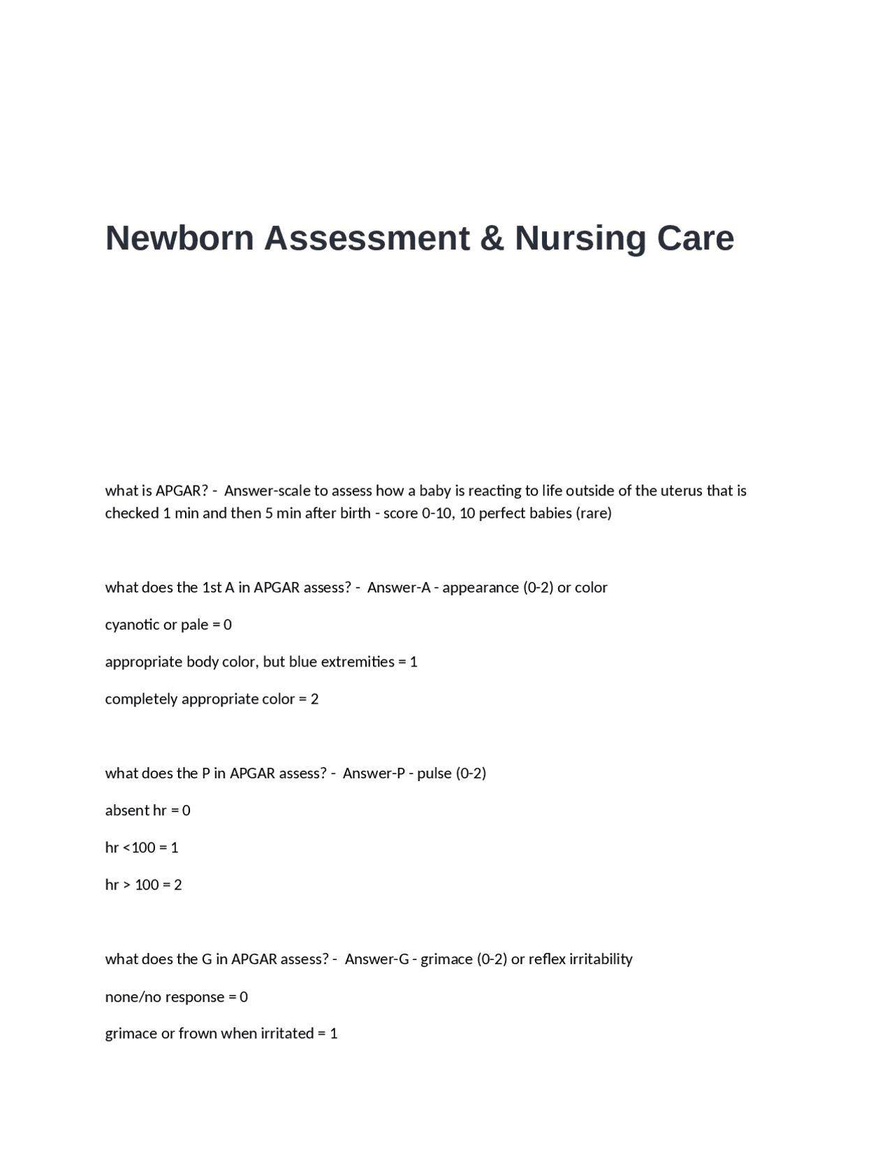 Newborn Assessment and Care: The APGAR Score and Beyond | Exams Nursing ...