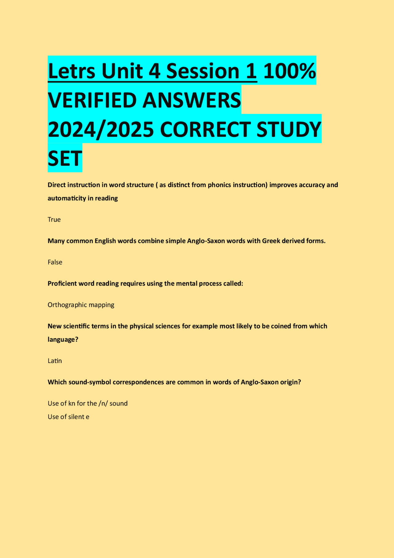 Letrs Unit 4 Session 1 100 VERIFIED ANSWERS 2024/2025 CORRECT STUDY