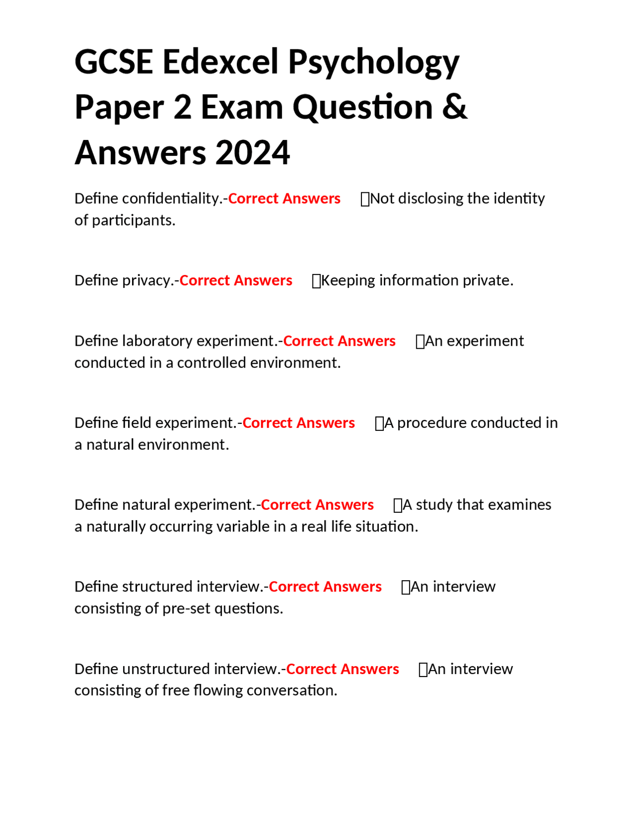 GCSE Edexcel Psychology Paper 2 Exam Questions and Answers 2024 | Exams ...