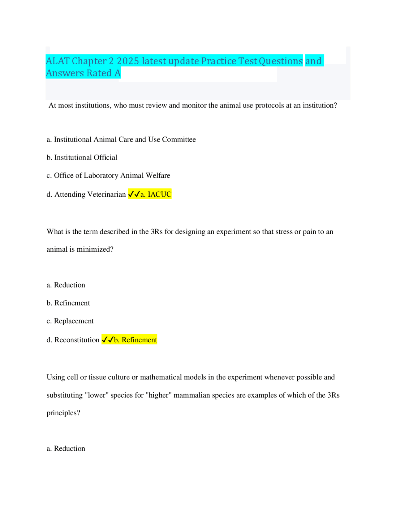 Animal Research Ethics and Regulations: Practice Test Questions and ...