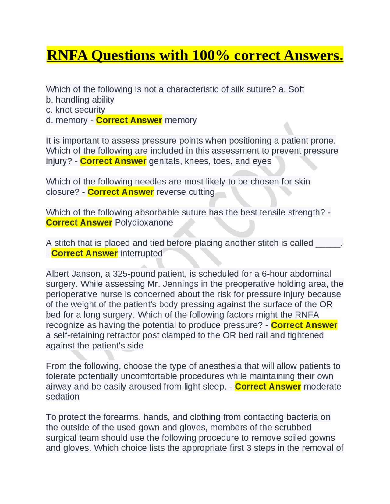 Sample Rnfa Log RNFA Questions and Answers: A Guide for Surgical Nurses | Exams ...