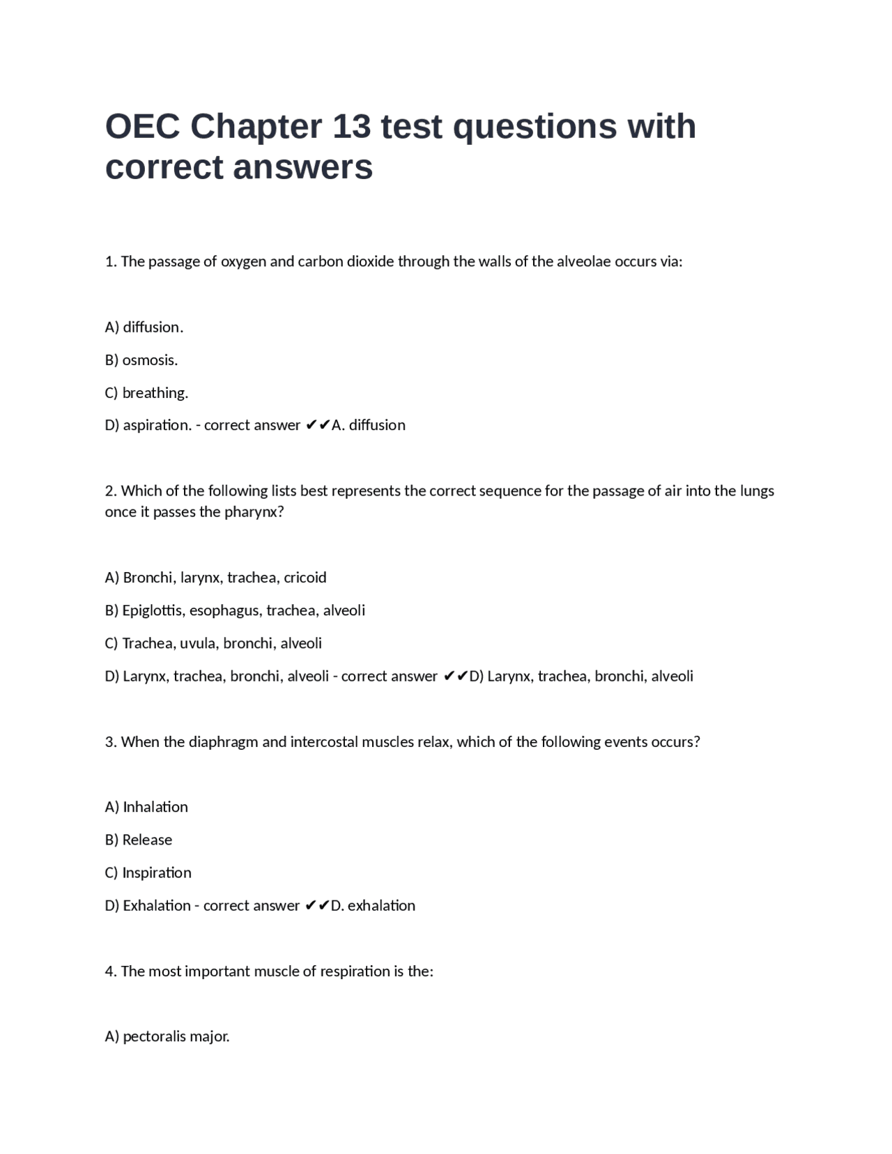 OEC Chapter 13 test questions with correct answers | Exams Nursing ...