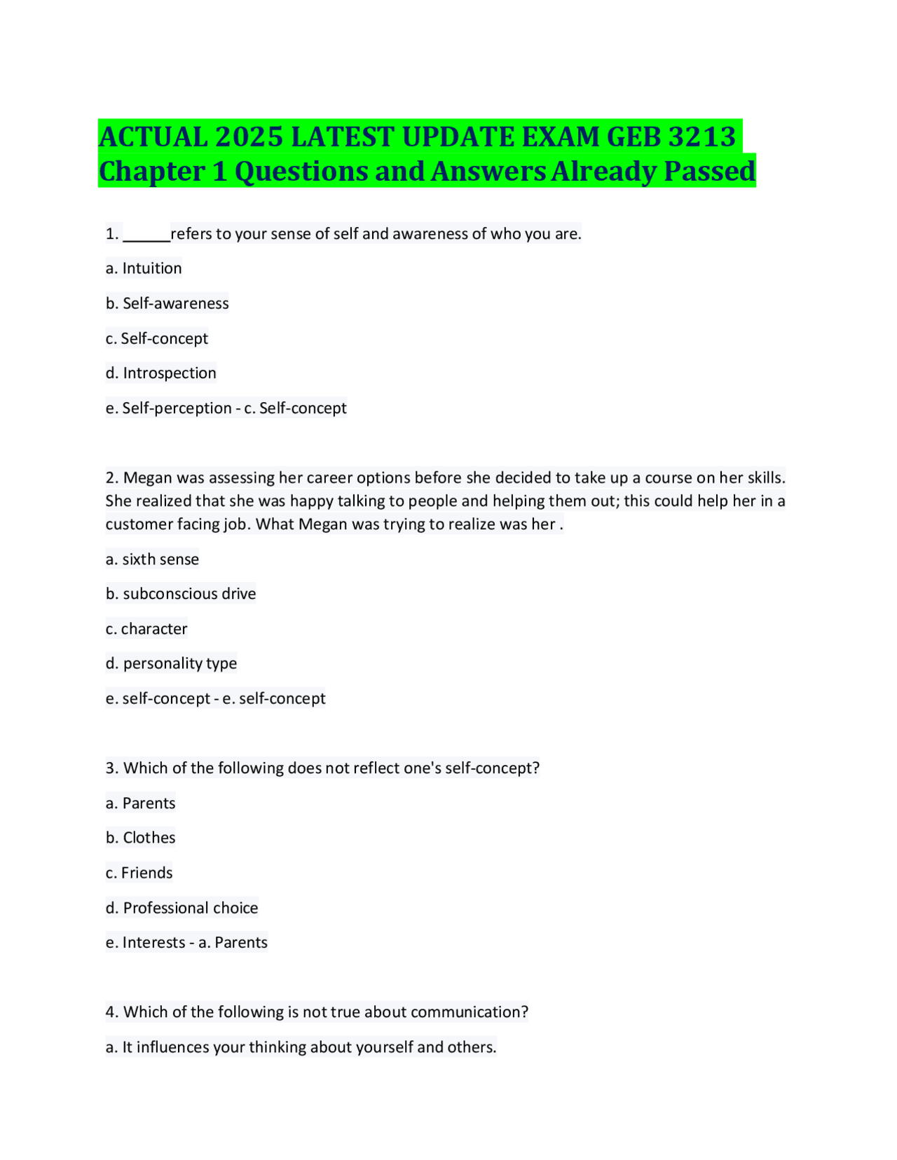 ACTUAL 2025 LATEST UPDATE EXAM GEB 3213 Chapter 1 Questions and Answers ...