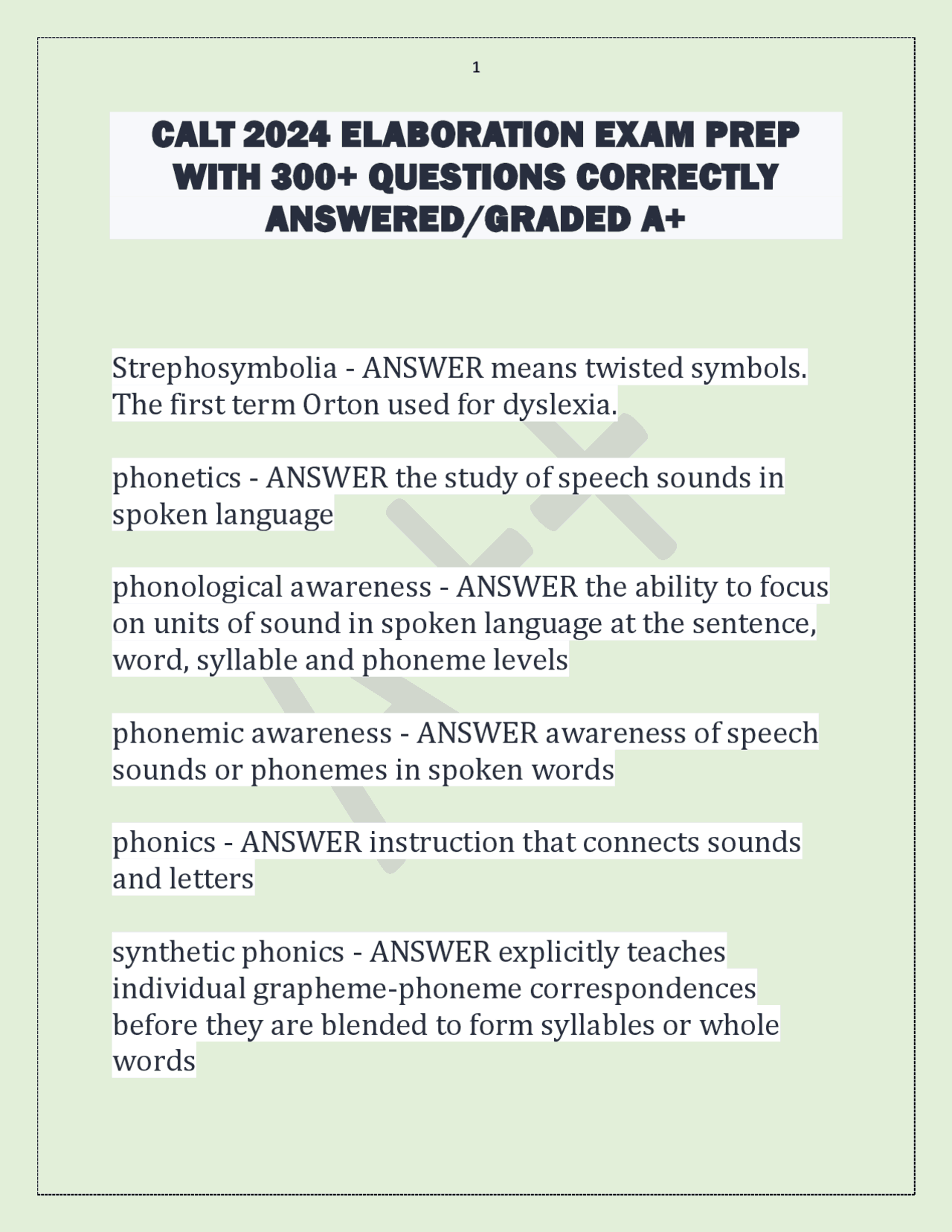 Elaborative Questions CALT 2024 Elaboration Exam Prep: 300+ Questions and Answers - Prof ...