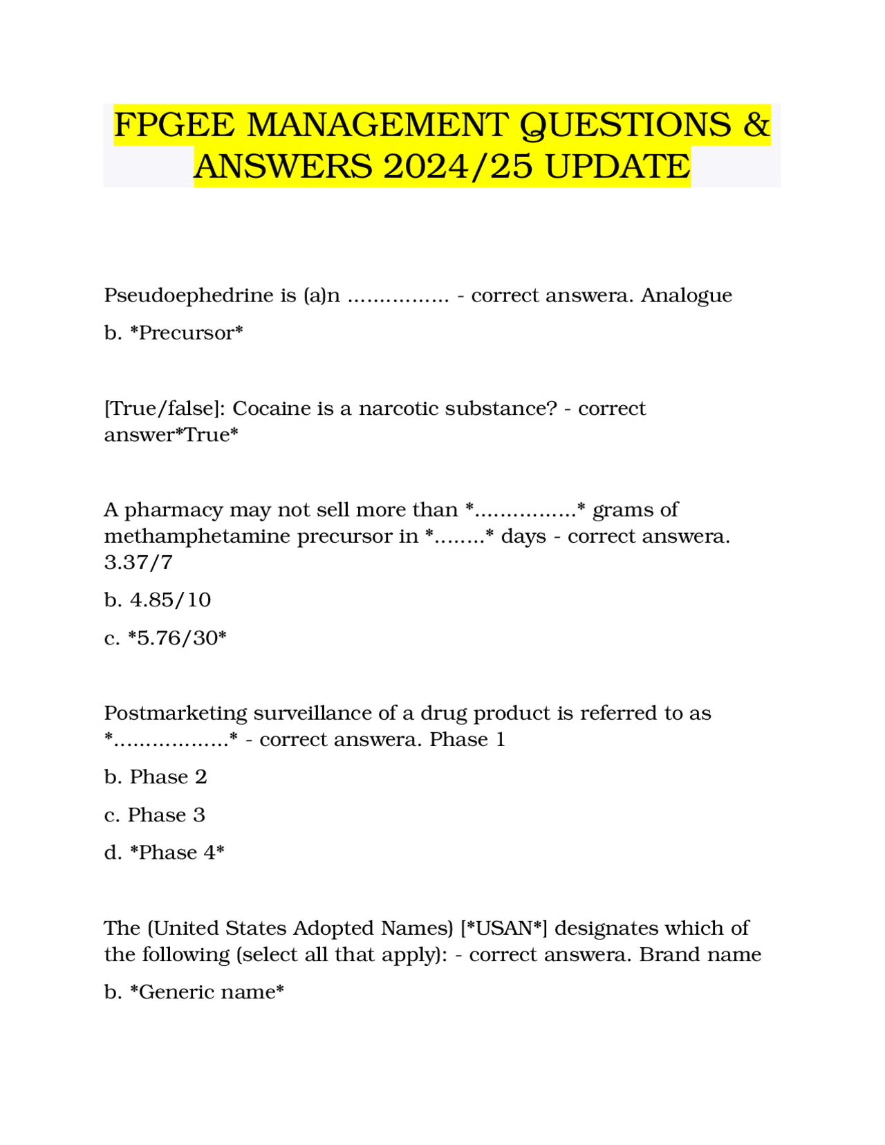 FPGEE Management Questions & Answers 2024/25: A Guide for Pharmacists ...