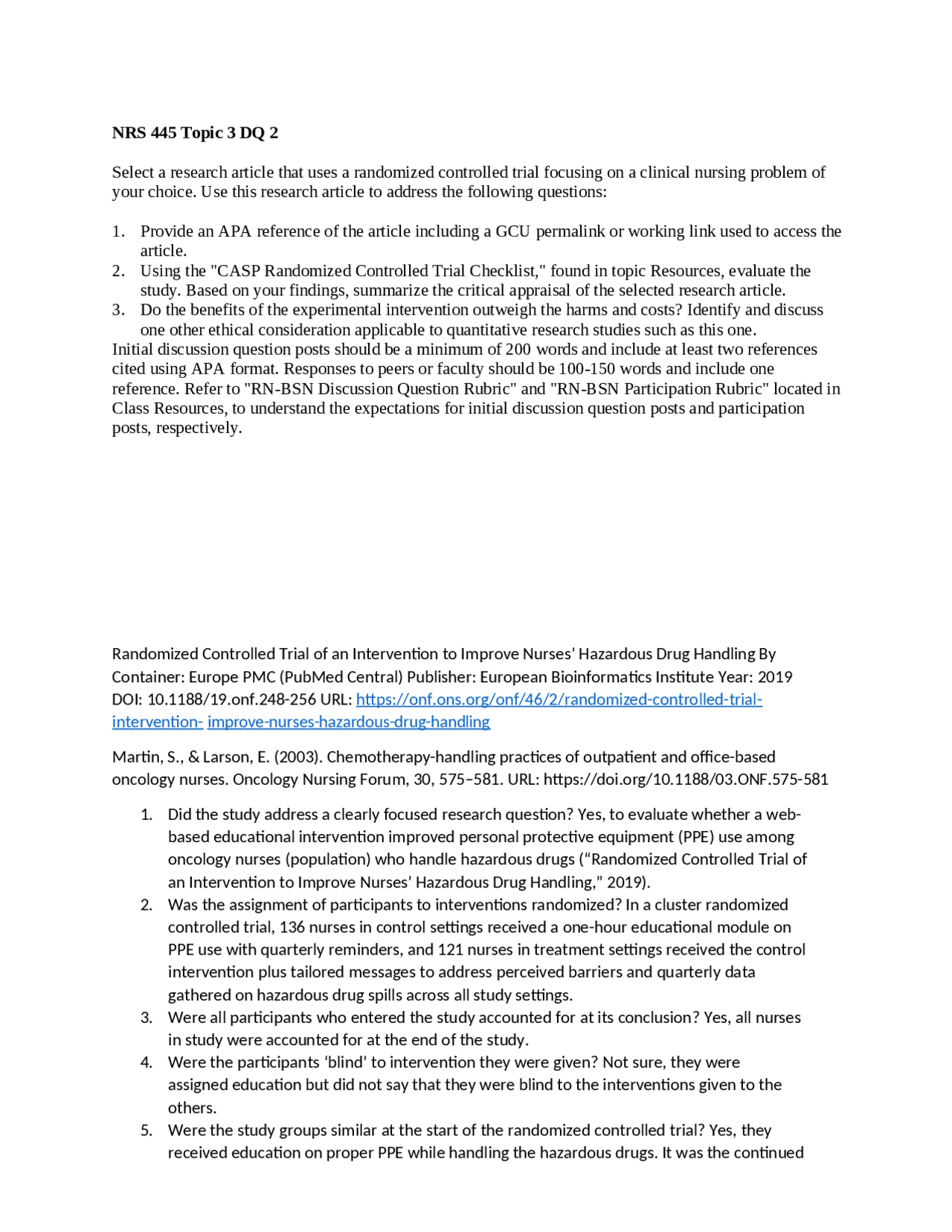Cap Paper Example Aota Critical Appraisal of a Randomized Controlled Trial in Nursing Practice ...